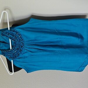 Blue Halter Top with Embellished Neckline